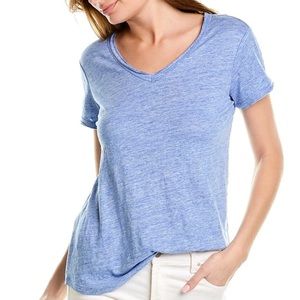 J. McLaughlin Kacey Linen Blend V-Neck Boho Relaxed Top Chambray Raw Edge Hem L